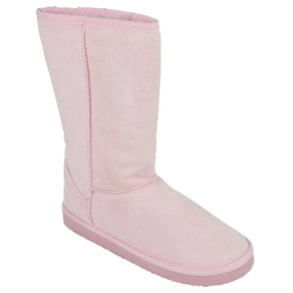 Soda Women Mid-Calf Flat Boots Slip-On Booties Warm Fur Insoles Song-S Pink 6.5