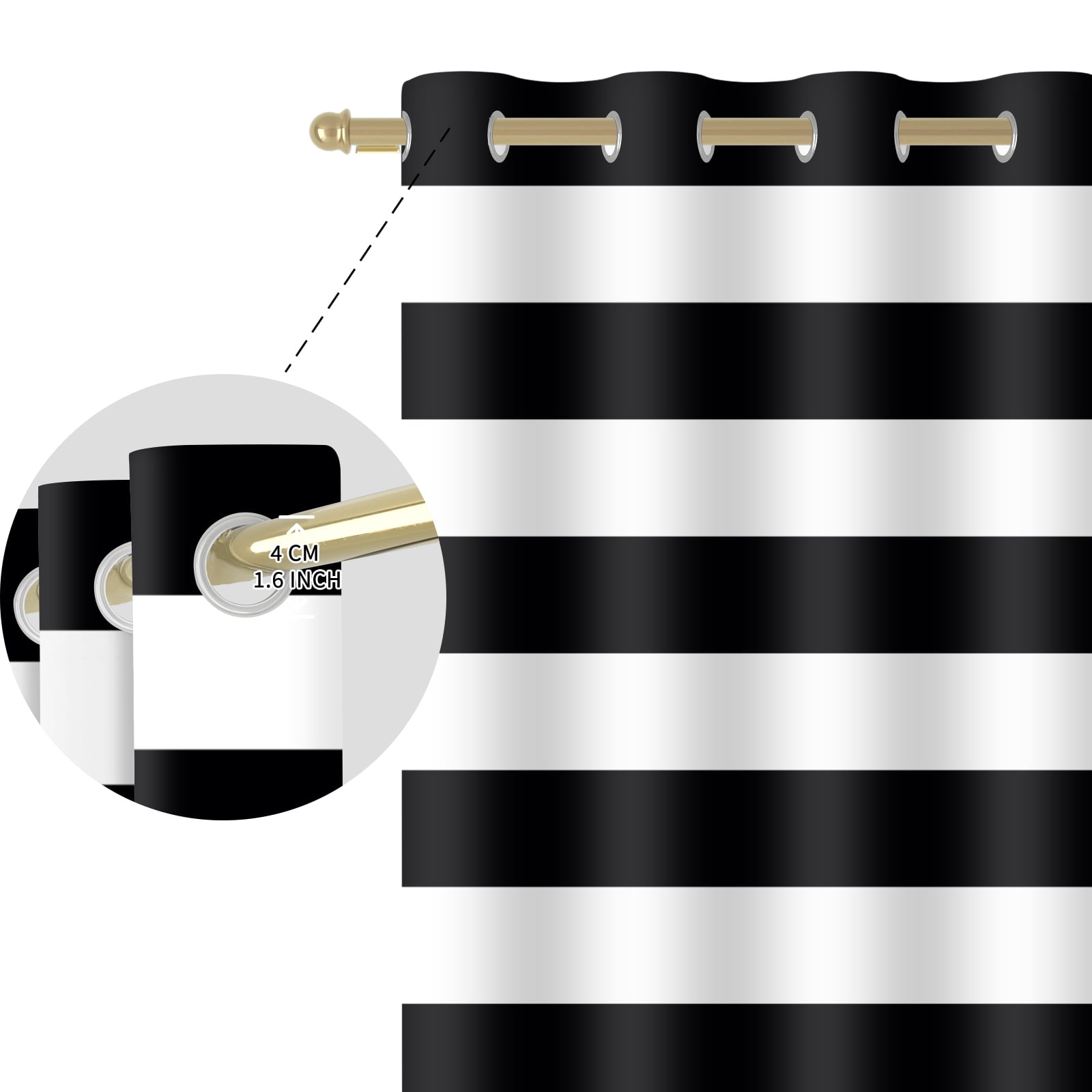 Nanqianyi Black White Horizontal Striped Blackout Curtains, Thermal Insulated Classic Grommet Drapes for Bedroom Living Room, 2 Panels 42"W x 84"L