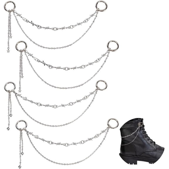 1set 4pcs 2 styles Iron Chain Boot Strap Chains with Alloy Spring Gate Rings Heart & Star 275mm 2pcs/style