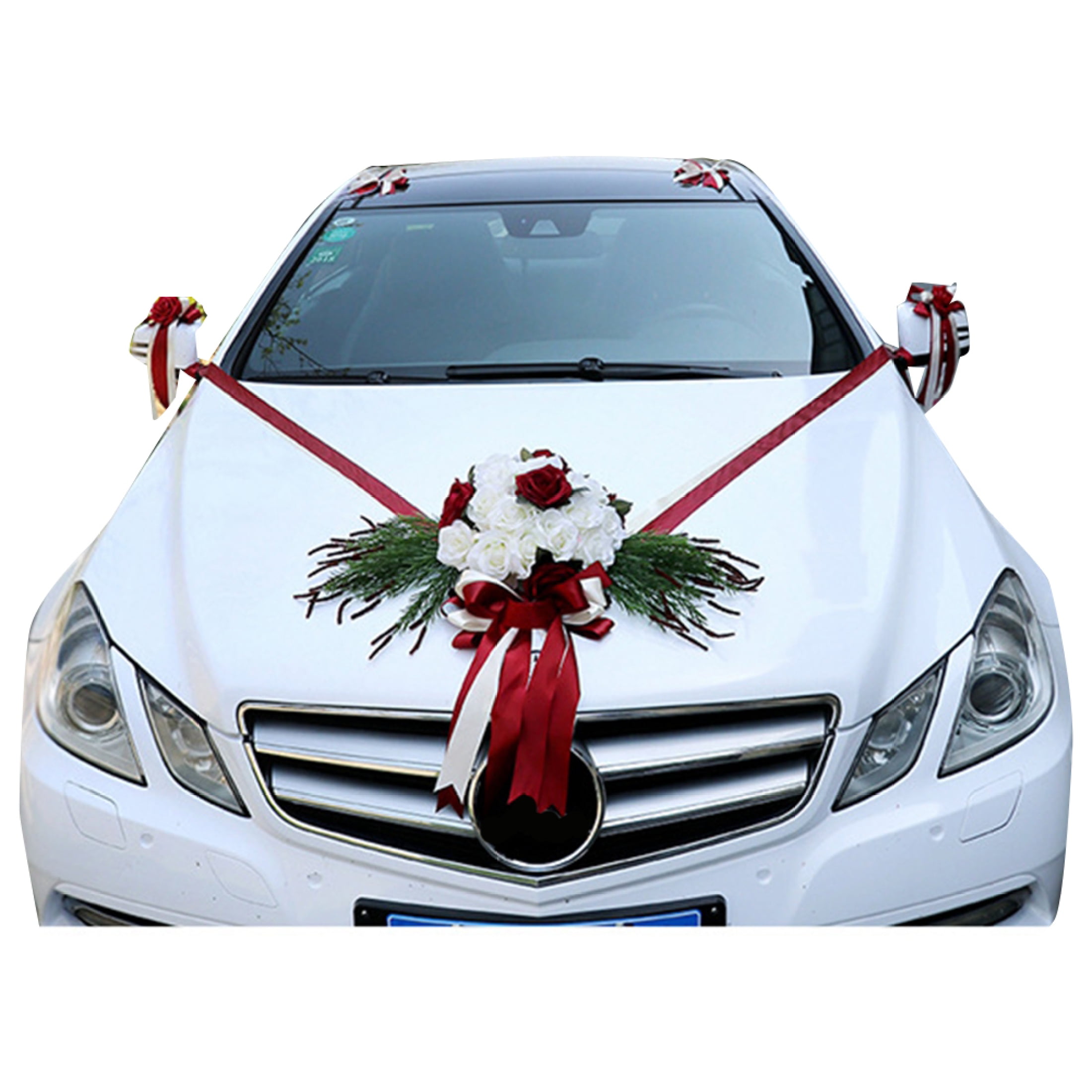 EUBUY Car Front Flowers Wedding Car Decoration Simulation Rose Embellished  Auto Body Decor for Wedding Engagement Party