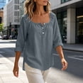 thumbnail image 5 of VBVC Women's Cotton Linen Square Neck Tunic Tops , Casual Long Sleeve Shirts For Women , Ladies' Lightweight Blouses with Pockets,Gray,S-2XL, 5 of 8