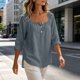 thumbnail image 4 of Neewe Womens Solid Color Shirts Cotton Linen 3/4 Sleeve Dress Shirts Casual Summer Tops Comfy Daily Outfits, 4 of 7