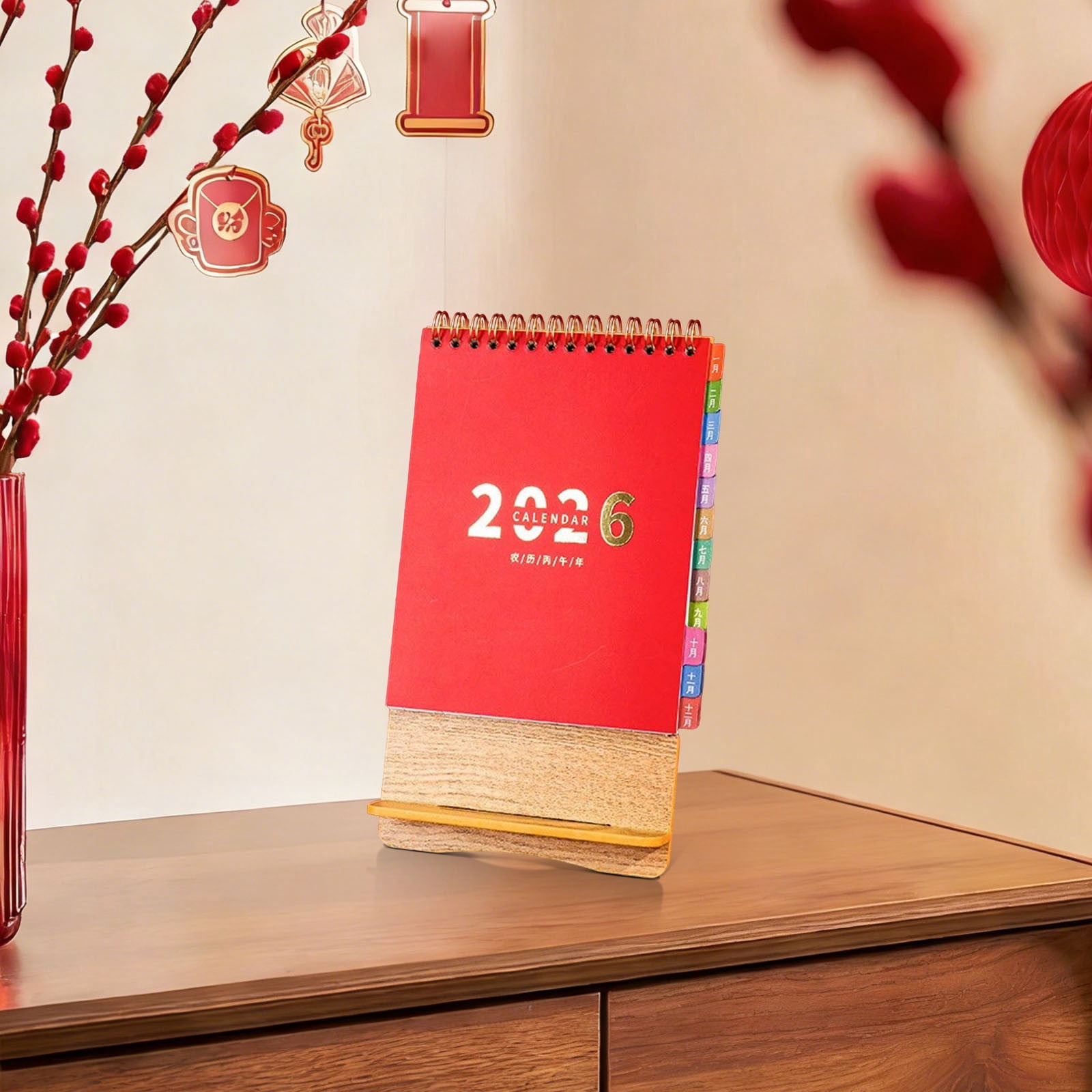 2026 Desk Calendar Vertical, Standing Desktop Calendar with Base, 2026 Year Planner, Thick Paper Calendar, Gift for Coworkers, Home Office Desk Organizer, Traditional Chinese Design