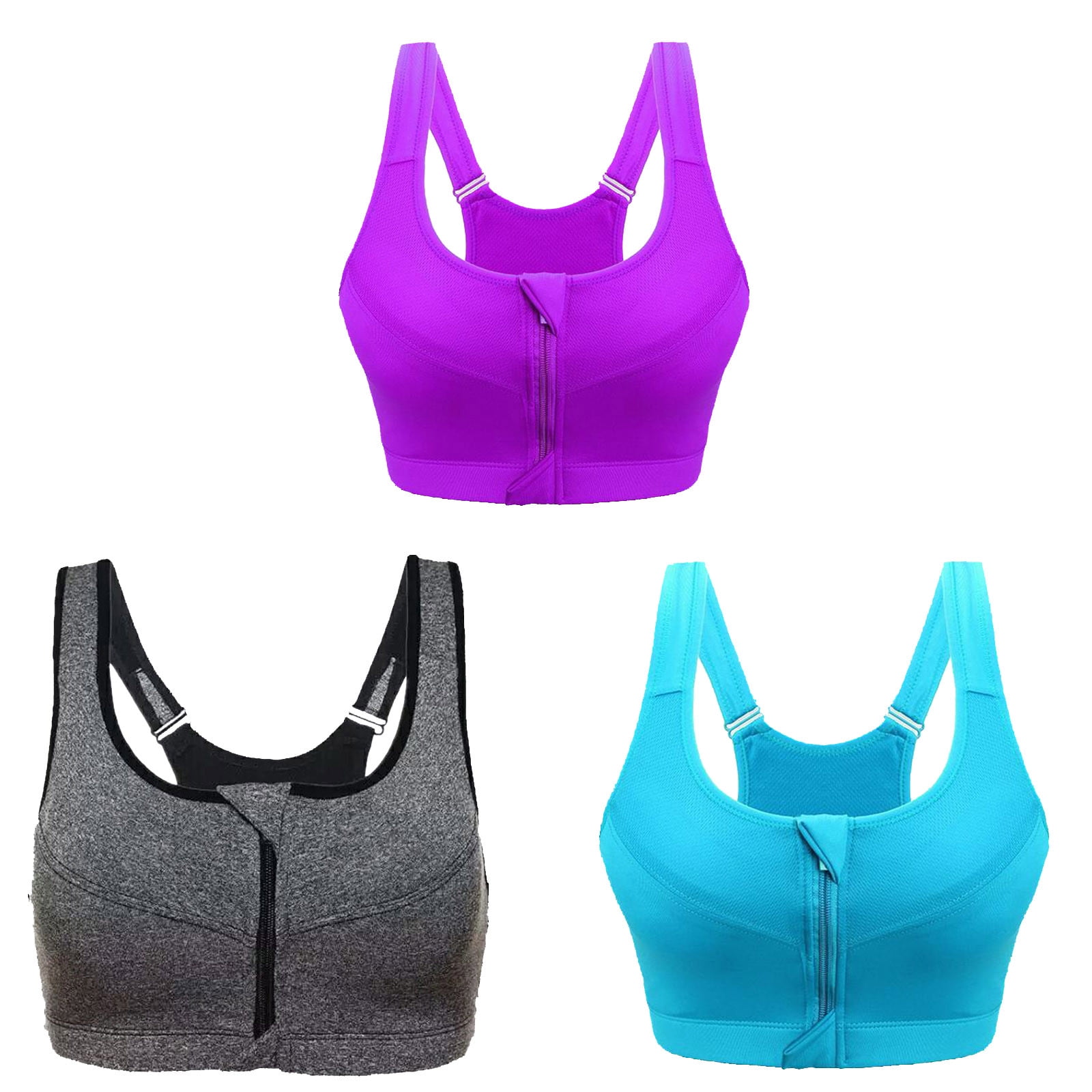 RYRJJ Women's Zip Front Closure Sports Bra Seamless Wirefree Post
