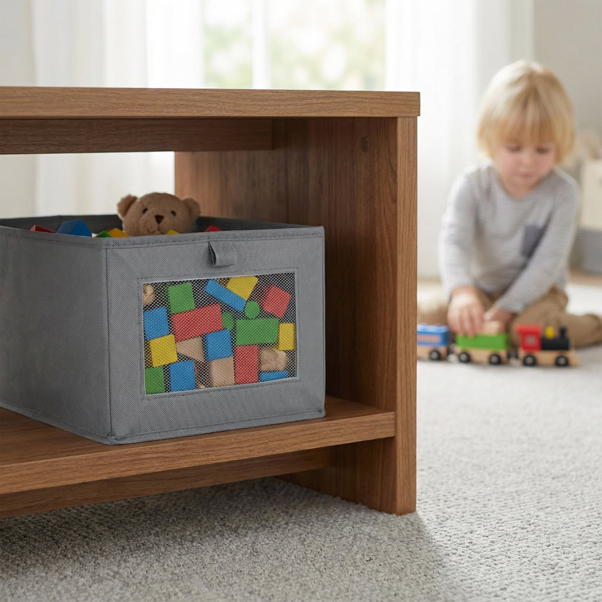 Unique Bargains 3pcs Storage Cube Fabric Storage Bins Grey 15.7*9.8*7.9in