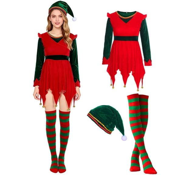 Alaiyaky Christmas Elf Costume for Women Elf Dresses Carnival Cosplay Outfit Christmas Costumes for Women Accessory Fancy Dress