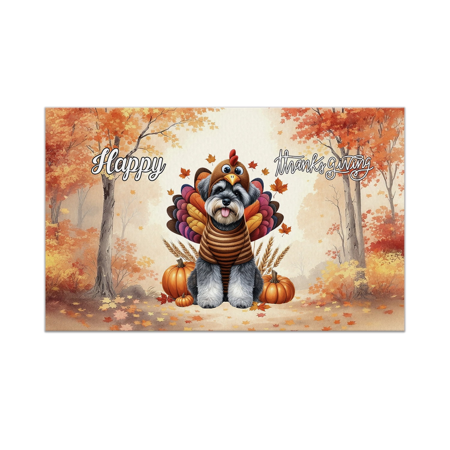 Happy Thanksgiving Schnauzer Turkey Costume Pumpkins Autumn Leaves Doormat Miniature Schnauzer Dog Lover Indoor Outdoor Welcome Mat - 130144