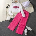thumbnail image 2 of hoksml Girls' 2-Piece Casual Outfit Letter Print Long Sleeve Tee and Cargo Pants, Versatile Tween Set, 2 of 7