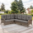 thumbnail image 2 of PARKWELL Outdoor Furniture Sectional Sofa L Shaped Couch,Patio Wicker 5-Seat High Back Conversation Set for Balcony Yard,Brown Wicker Gray Cushion, 2 of 9