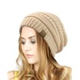 thumbnail image 1 of Trendy Warm Chunky Soft Stretch Cable Knit Slouchy Beanie Skully HAT20A-Dark Beige, 1 of 2