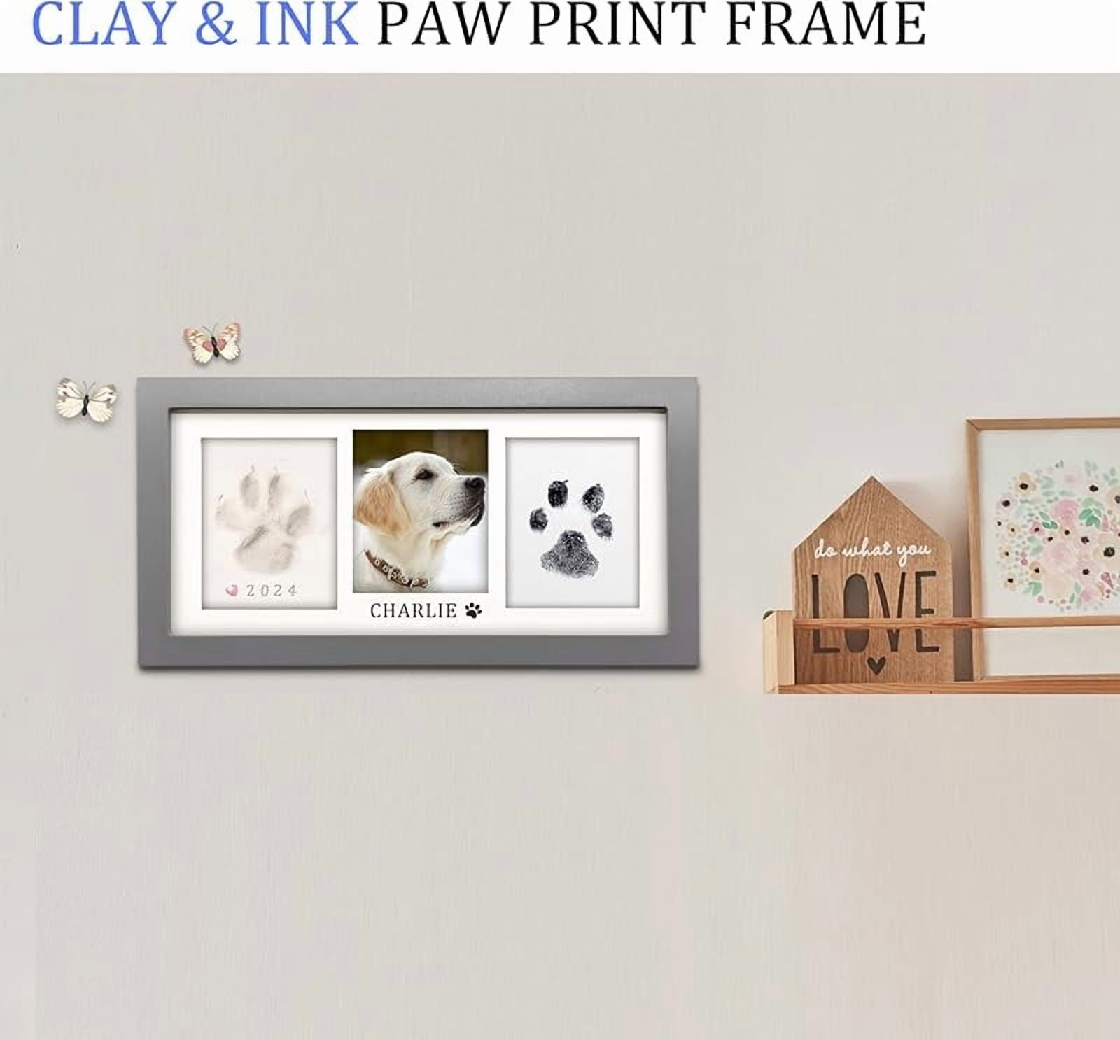 Zeokiar Paw Print Frame Kit,Dog/Cat Paw Print Kit,Soft Pawprint Clay&Clean Touch Ink Pad,Pet Paw Print Impression Kit with Customization Tool,Wooden Pet Memorial Frame,DIY Dog Lover Gifts
