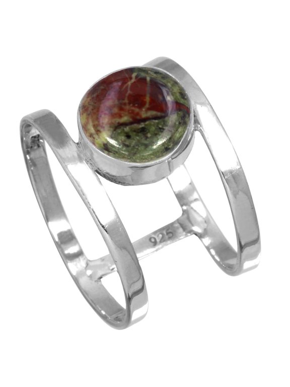 925 Sterling Silver Women Jewelry Natural Dragon Blood Jasper Ring