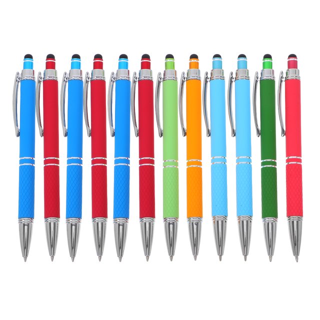 ColoMX Bolígrafos con punta de lápiz óptico 2 en 1, bolígrafos de Metal, bolígrafos retráctiles de escritura suave para oficina y escuela, 12 Uds.