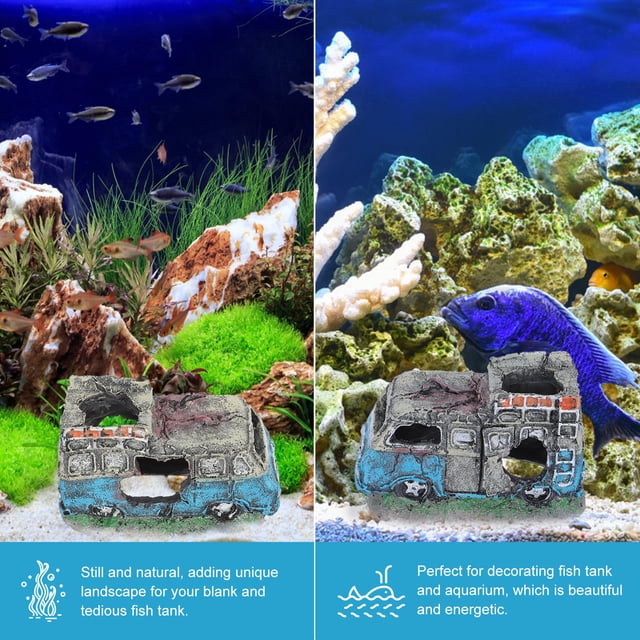 unbranded Para Acuario En Resina Con De Automóvil Azul Para Paisaje Natural