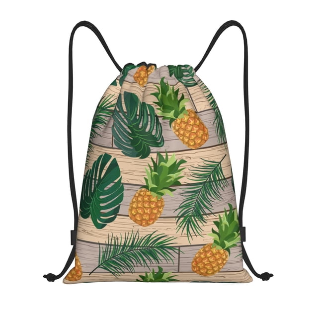 Xecao Pineapples Palm Leaves Pattern Sports Drawstring Backpack - String Swim Gym Bag with Wet Proof Pocket for Women&Men-Small
