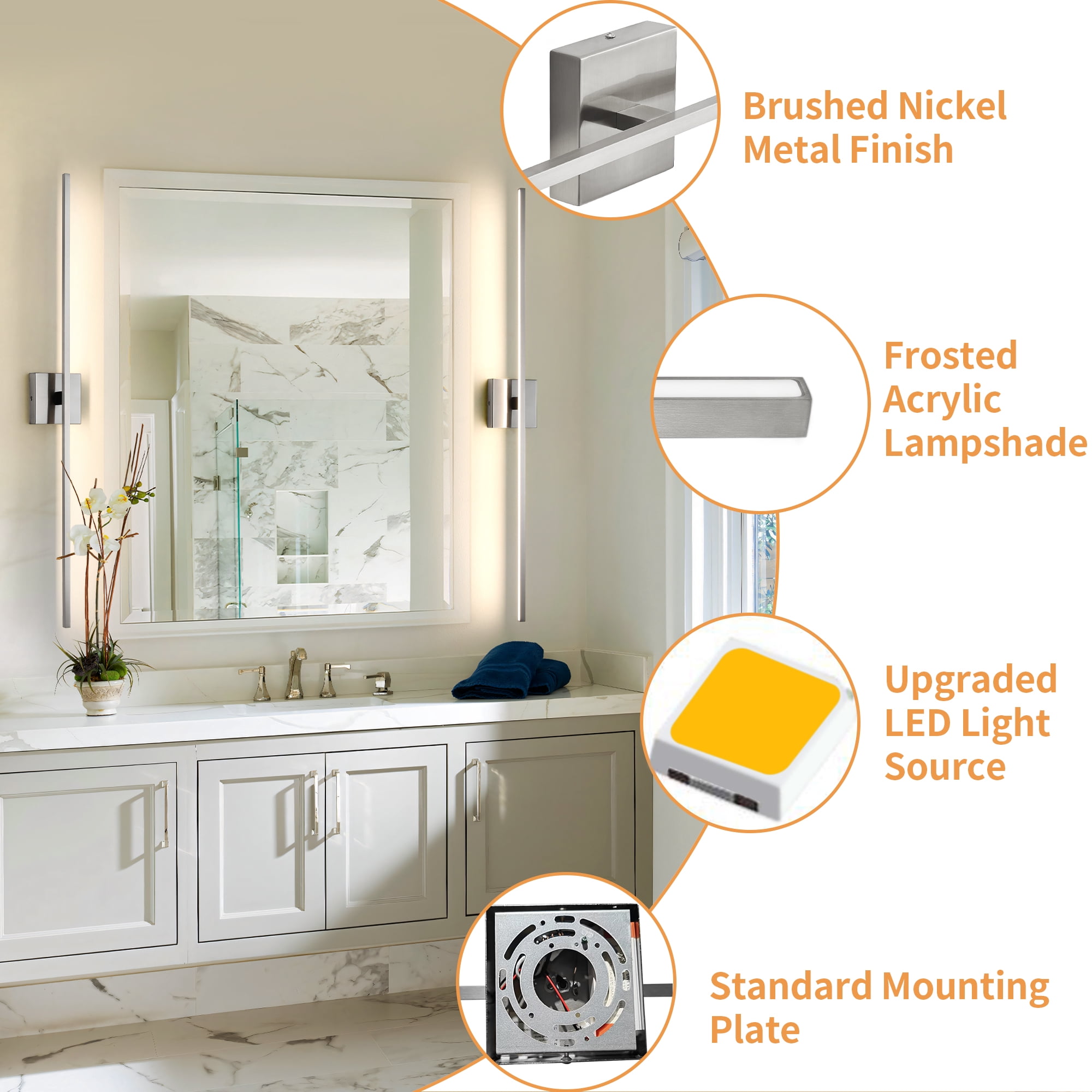 KAISITE Modern Bathroom Vanity Light 39 inch Dimmable Nickel Bathroom Light Fixtures for Bathroom Wall Sconce with 3500K Warm Light Bedroom