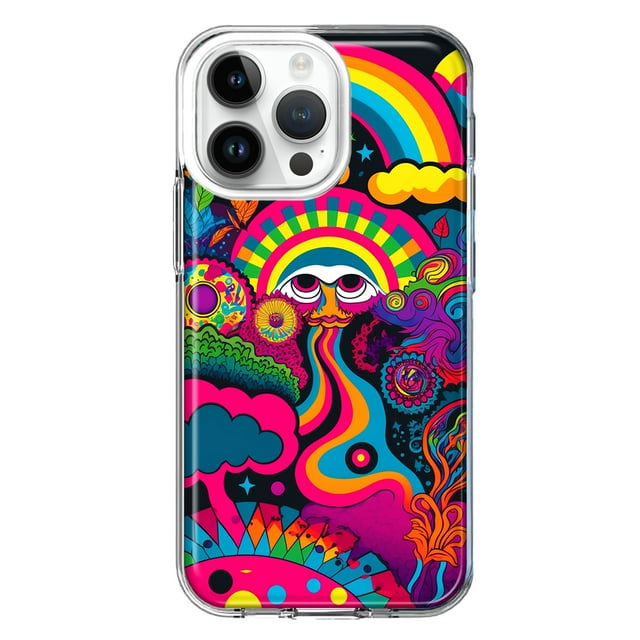 MUNDAZE Apple iPhone 14 Pro Max Psychedelic Trippy Hippie Night Walk Shockproof Clear Hybrid Protective Phone Case Cover