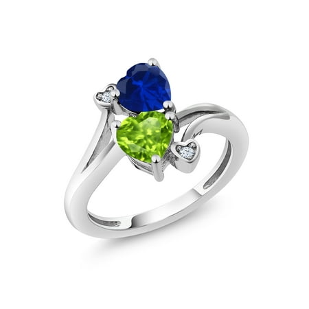 Blue Sapphire Heart Shape - 1.66 Ct Heart Shape Blue Simulated Sapphire Green Peridot 925 Silver Ring