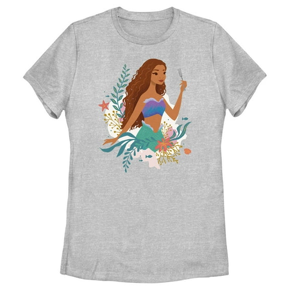 Women's The Little Mermaid Ariel Dinglehopper Portrait Graphic Tee Athletic Heather Medium