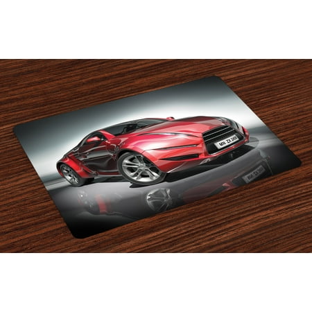 - Cars Placemats Set of 4 Modern Era Sports Car Designed for Spirited Performance and Fast Speed Racing Print, Washable Fabric Place Mats for Dining Room Kitchen Table Decor,Silver Red, by Ambesonne