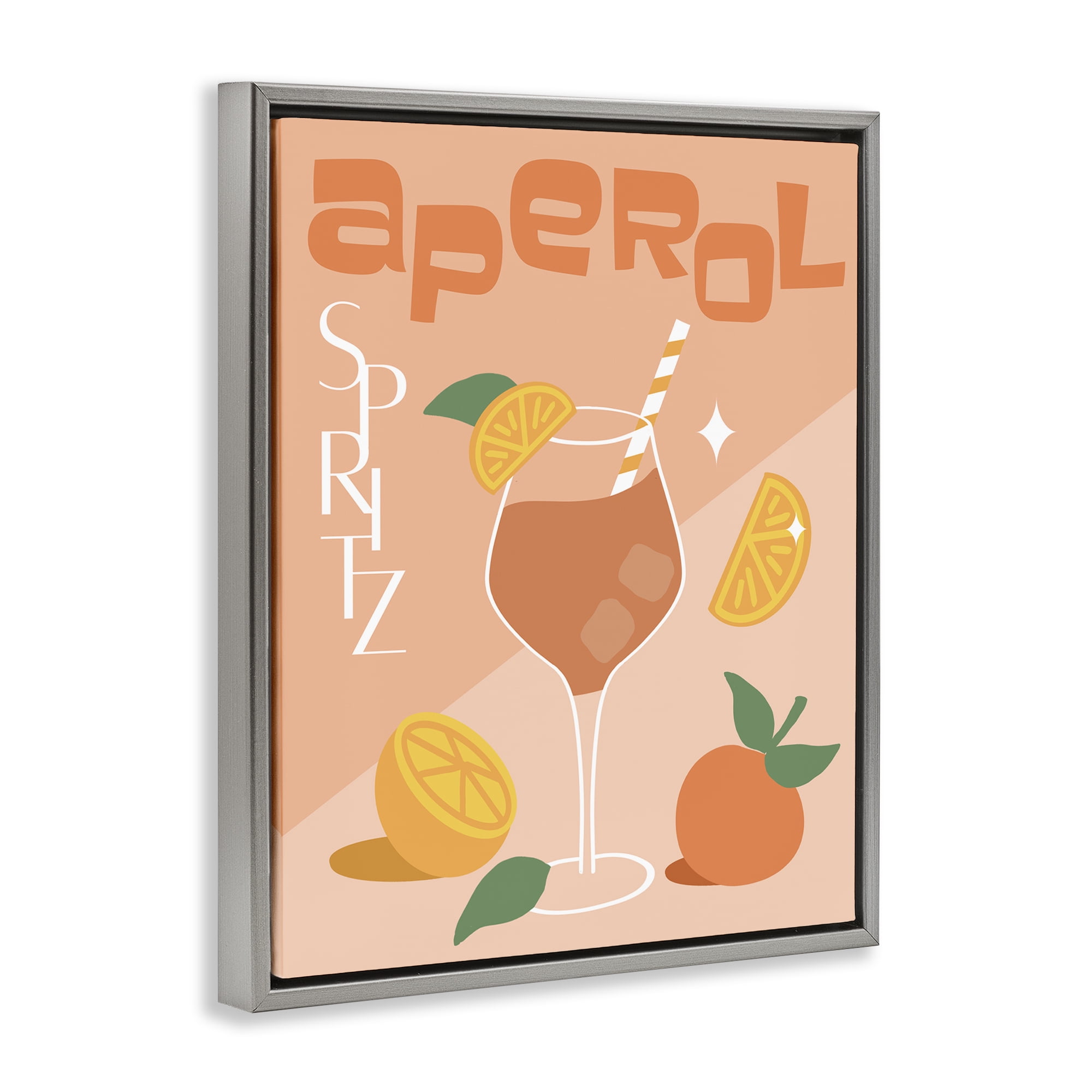 Stupell Industries Aperol Spritz Typography Food & Beverage Painting Gray Floater Framed Canvas Art Print Wall Art, 17 x 21