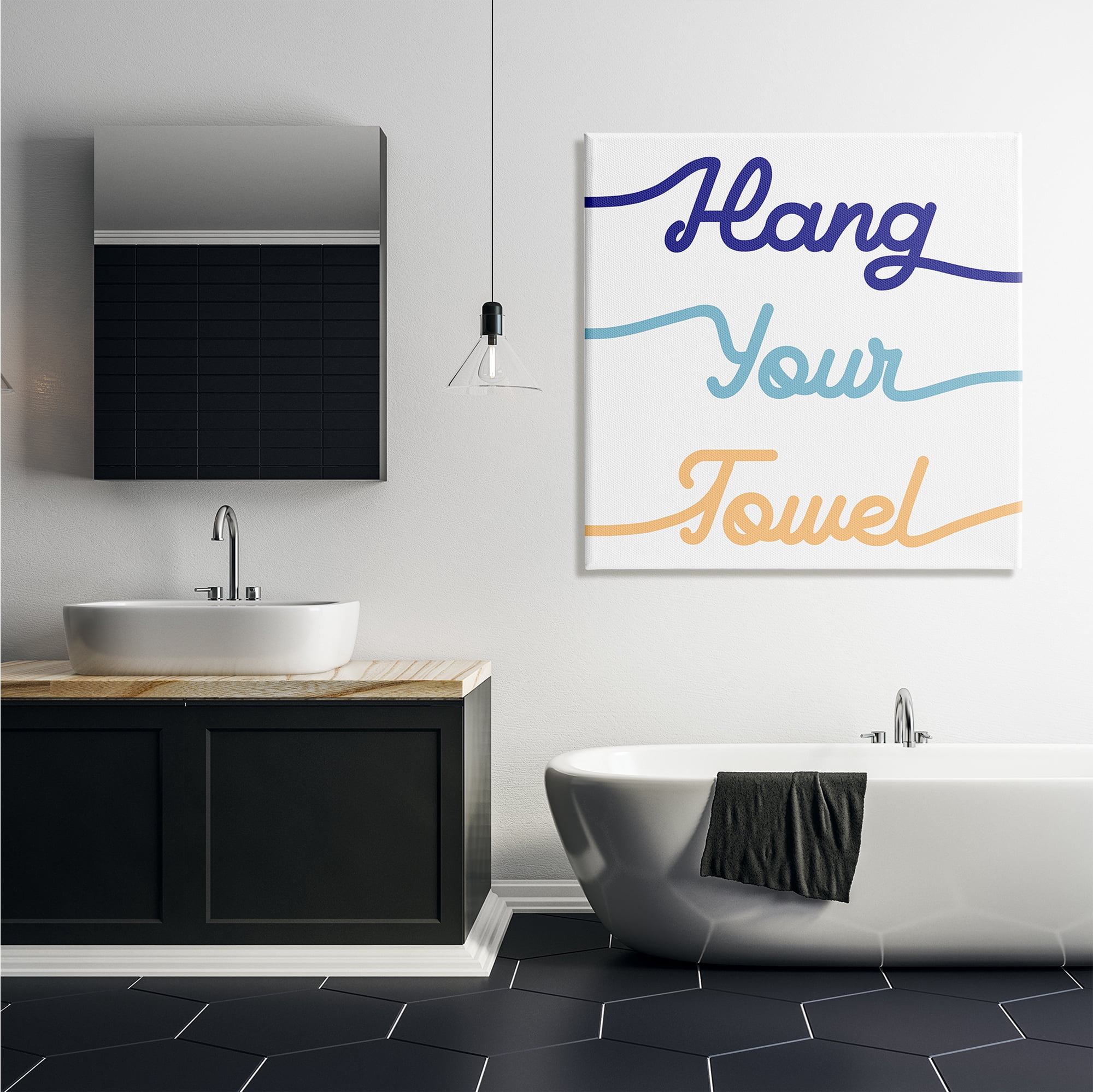 Stupell Industries Hang Your Towel Phrase Children's Bathroom Typography Typography Painting Gallery Wrapped Canvas Print Wall Art, 36 x 36