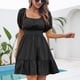 thumbnail image 4 of Vestido de gasa con cordones y cuello cuadrado de color sólido sexy informal de verano a la moda para mujer Pompotops  ghjkhdj11427, 4 of 8
