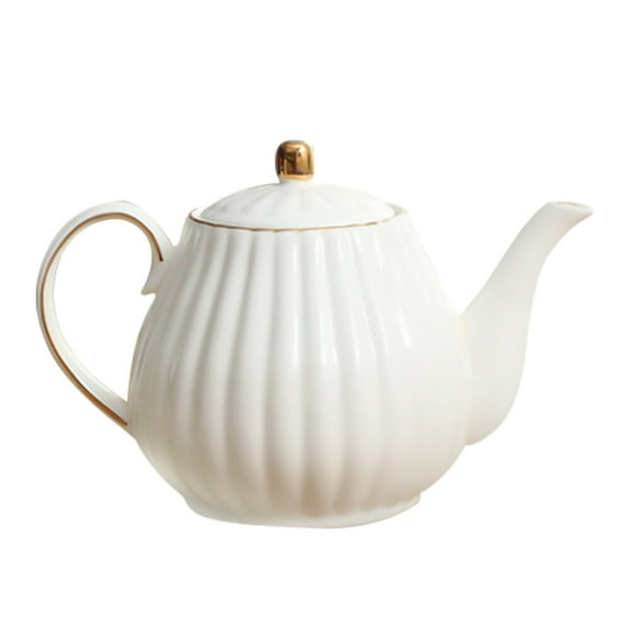 European Style Ceramic Teapot Porcelain Coffee Pot with Removable Infuser Water Pot Loose Leaf Teapot for Home ( White )