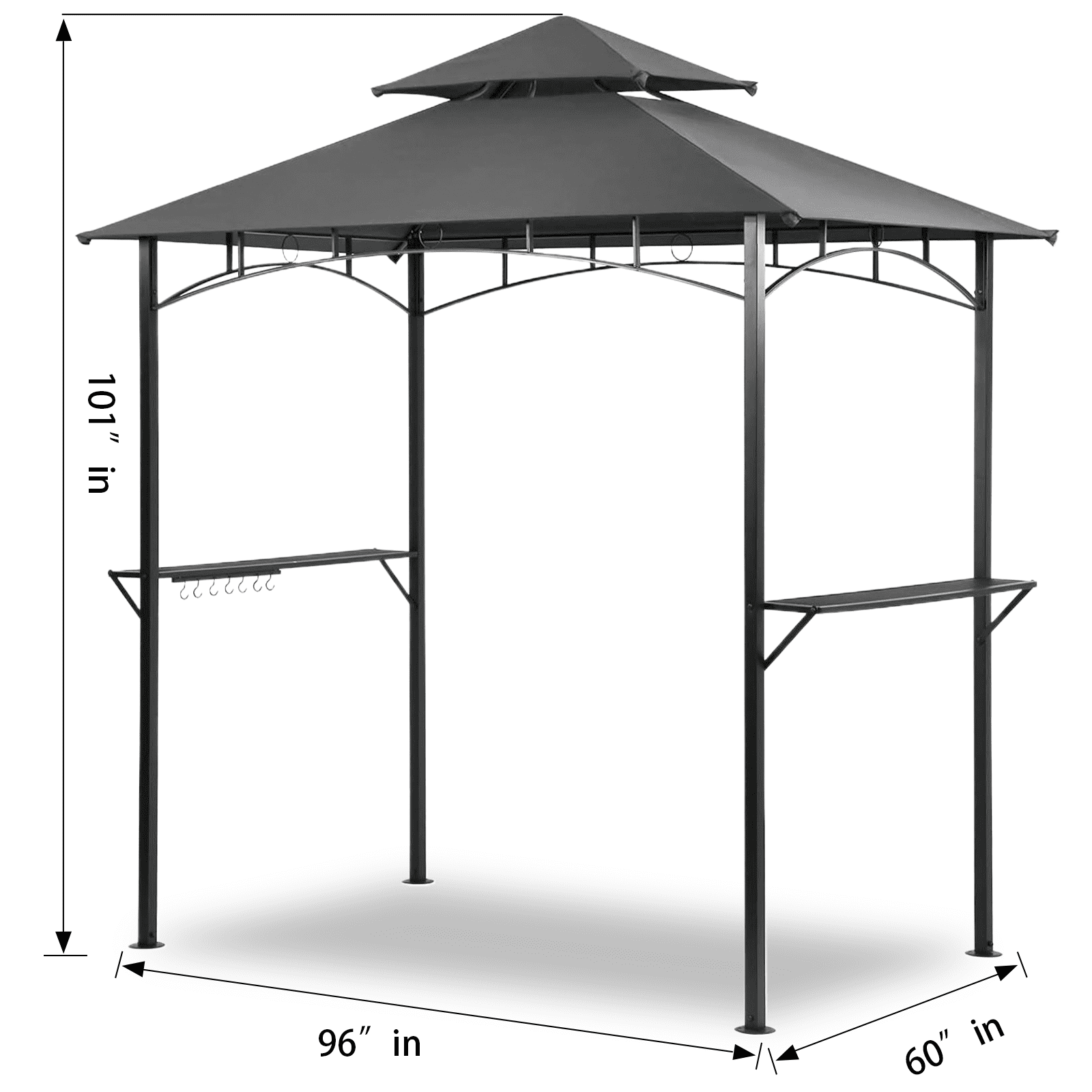Gaildon 96’’x60’’x101’’ Outdoor Grill Gazebo with Vented Top , Double Tier Outdoor Grill Shelter-Grey
