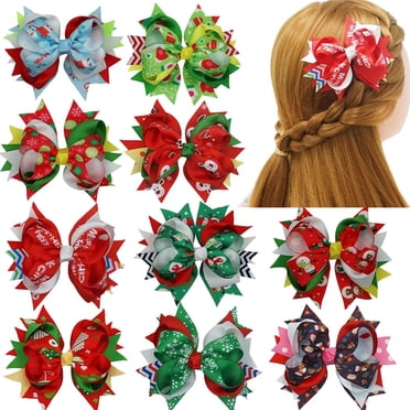 Clip Arc Mignon: 10PCS Gros Grain Ruban Alligator Barrette de Cheveux pour Noël