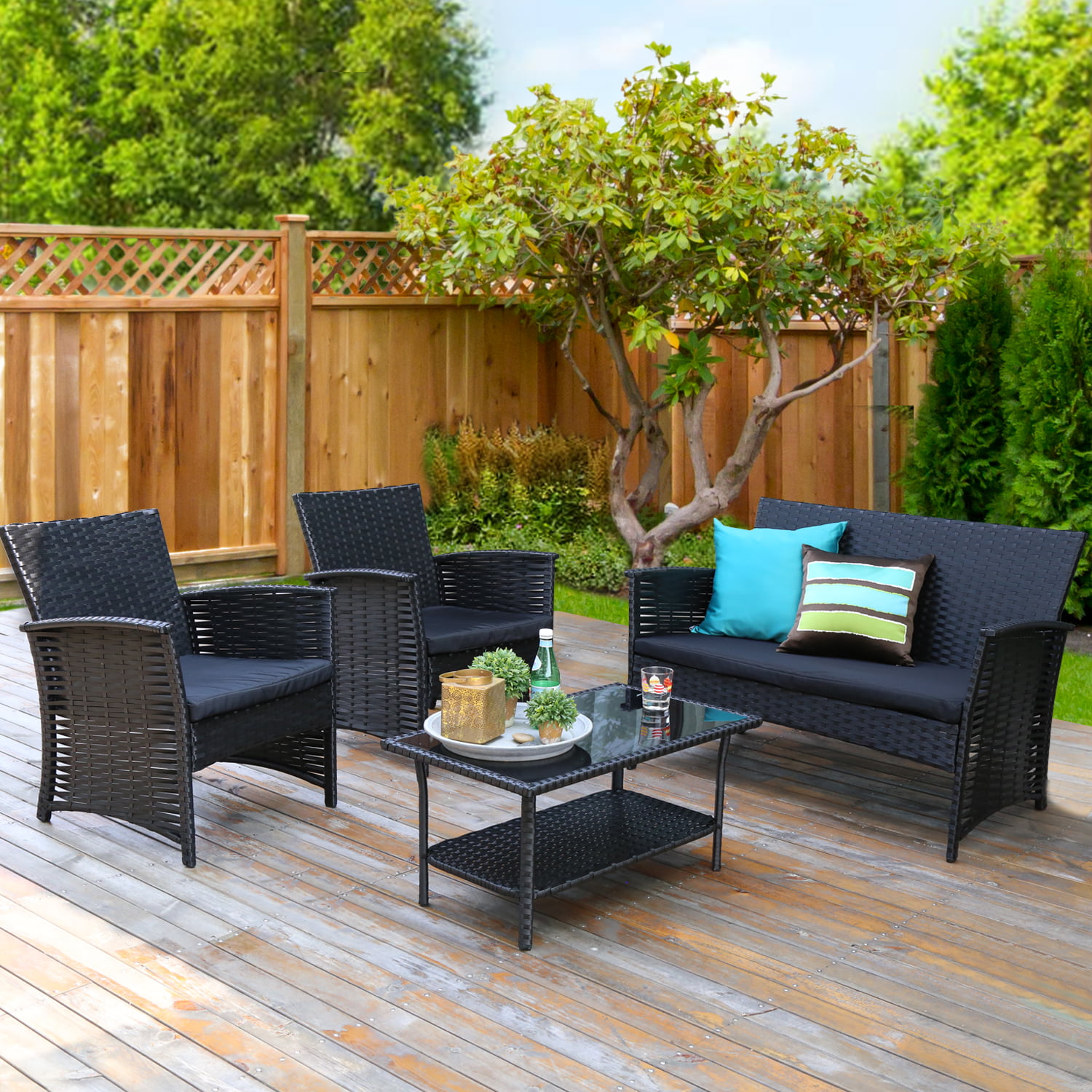 4-Piece Patio Furniture Sets Clearance in Patio & Garden, Outdoor Wicker Sofa Rattan Chair ...