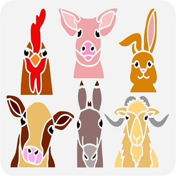 Farm Animal Stencil 11.7x8.3inch Reusable Animal Head Drawing Stencil DIY Chicken Pig Rabbit Cow Horse Sheep Stencil for Painting on Wall Wood Furniture Fabric and Paper