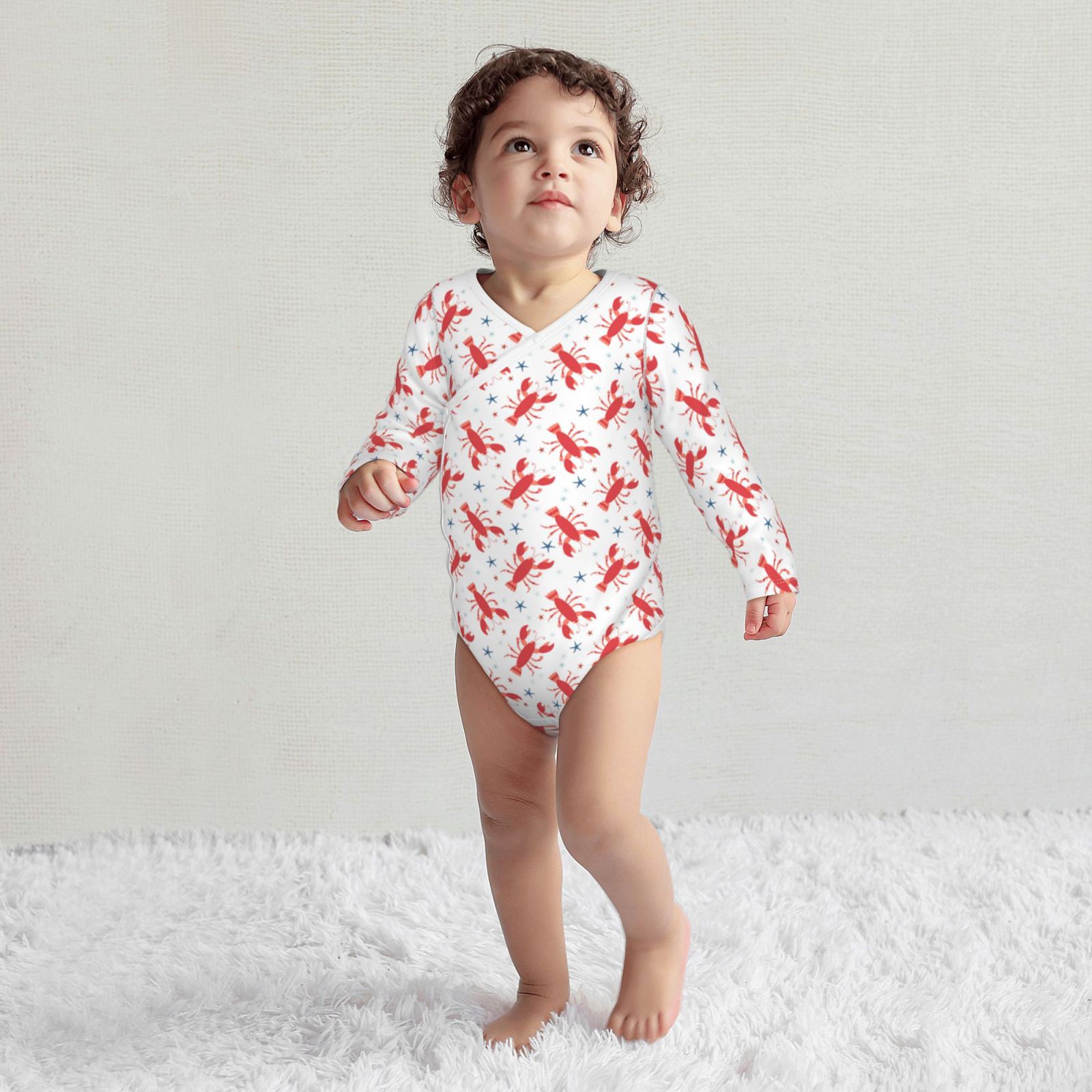 Xecao Lobsters And Sea Stars Print Baby unisex-baby Cotton Long-sleeve Bodysuits-3 Months