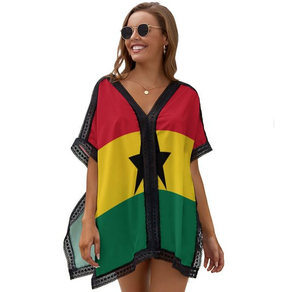 Presidential Standard of Ghana Beach Cover Ups for Women Bathing Suit Cover Up Lace Bikini Swimsuit Coverup Beach Dress Shirt One Size
