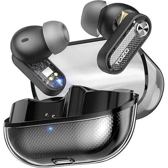 Hybrid Active Noise Cancelling Wireless Earbuds, 10mm Drivers Deep Bass Stereo Sound, 4 Mics Smart ENC AI Calls, 32 EQ Customization via App, Bluetooth 5.4 Headphones, Crystal Case Design