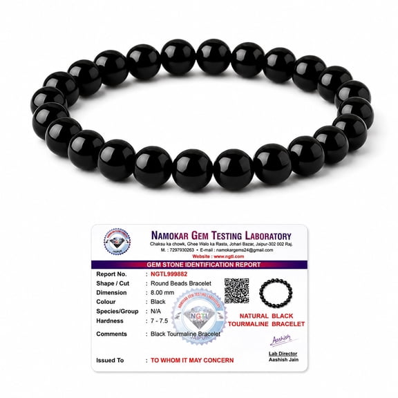 Natural Black Tourmaline Beads Bracelet 8mm | Certified Healing Crystal Protection Stone Bracelet | Negative Energy Shield, Grounding & Stress Relief Bracelet | Unisex Stretch Jewelry