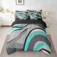 thumbnail image 2 of Feelyou Grey Cyan Abstract Ombre Bedding Comforter Set 7pcs, Square Circle Geometric Queen Bedding Sets, Teen Kid Child Adult Reversible Queen Sheet Sets, Lightweight Room Decor, 2 of 7