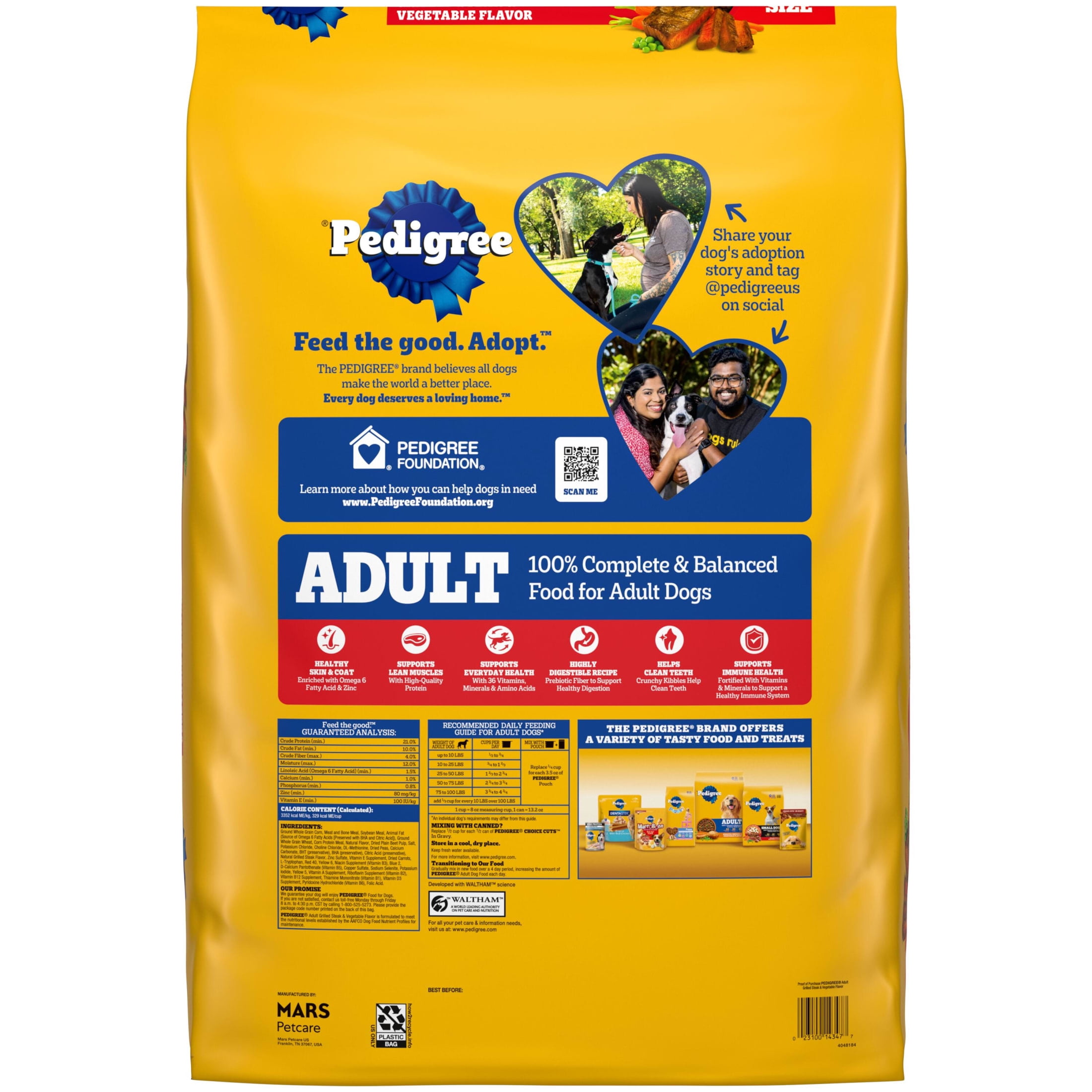 Pedigree Complete Nutrition Adult Steak & Vegetable Flavor Dry Dog Food, 40 lb Bag