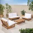 thumbnail image 3 of GDF Studio Emma Outdoor Acacia Wood 4-Seater Chat Set with Optional Sunbrella Cushions, Teak, White, 3 of 20