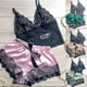 thumbnail image 3 of Conjunto de pijama de satén para mujer, ropa de dormir Sexy con encaje y cuello en V, camisola de encaje sin mangas y pantalones cortos, novedad, 3 of 3