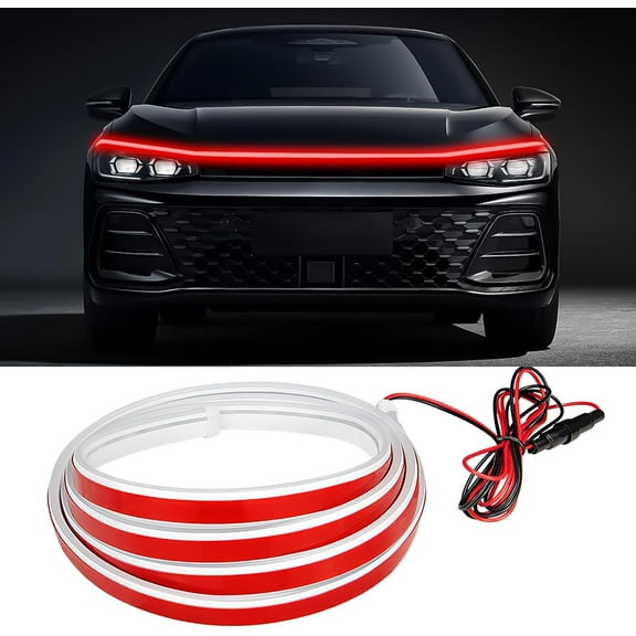 Car Hood Light Strip – 59" Waterproof Flexible LED, Dynamic Start-Up DRL Accent, Universal Exterior Trim for Auto Front Decoration (Red)