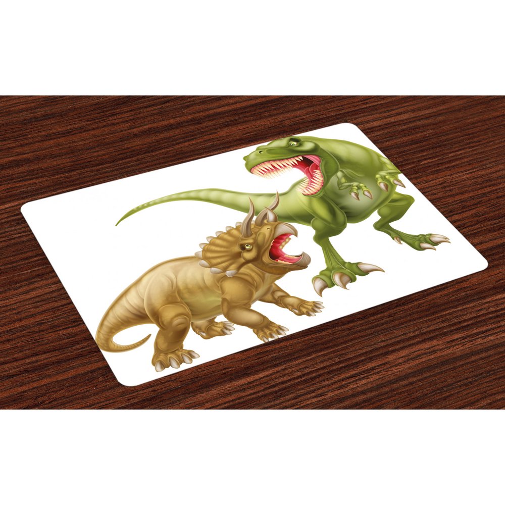 Dinosaur Placemats Set of 4 T Rex Versus Triceratops Scaring Each Other