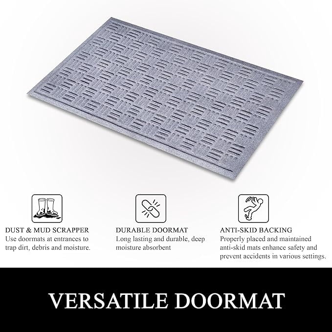 A1HC Indoor Outdoor Mat, Front and Back Entrance Welcome Mats, Front Door Patio Mats 24x36 Inches, Non-Slip Easy Clean Entrance Washable Large Size Doormats, Light Grey