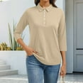 thumbnail image 2 of Women's Polo Shirt 3/4 Sleeve Tops Collared Button Down Golf Tee Casual Work T Shirt Khaki 3XL, 2 of 5