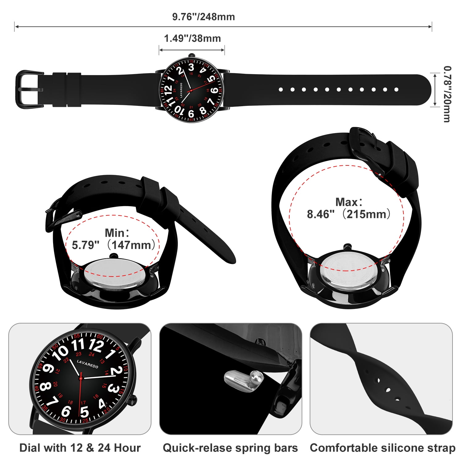 Bomieux Watch for Women Nurse Watch for Doctors Luminous Easy Read Dial,12/24 Hours with Second Hand,Silicone Band,Waterproof Watch Mother's Day gift for Women