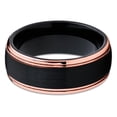 thumbnail image 2 of 8mm Black Brushed Tungsten Carbide Wedding Ring Unique Rose Gold Edge Comfort Fit Band 10, 2 of 3