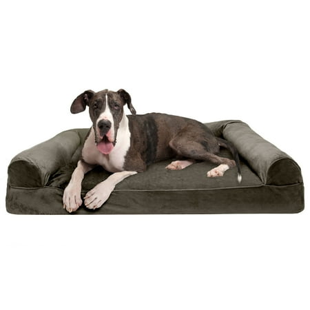 UPC: 0842229116175 | FurHaven Pet Products Faux Fur & Velvet Memory Top Sofa-Style Pet Bed for Dogs & Cats – Dark Sage Jumbo Plus