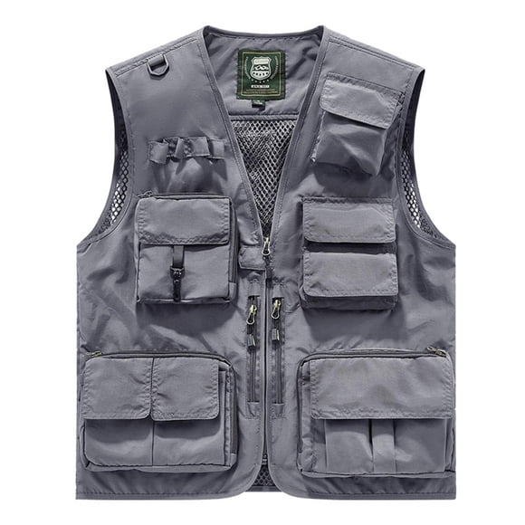 Utility Vest for Men, Loose Fit Multi-Pocket Tactical Zipper V-Neck Tank Top for Outdoor Emergency Volunteer Work and Casual Wear