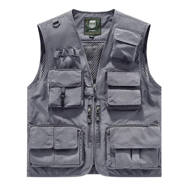 Tank Tops Hombres Casual Loose Fit con Diseño de Bolsillo Múltiple, Cremallera Multifuncional con Cuello en V Al Aire Libre Top de Voluntario de Emergencia