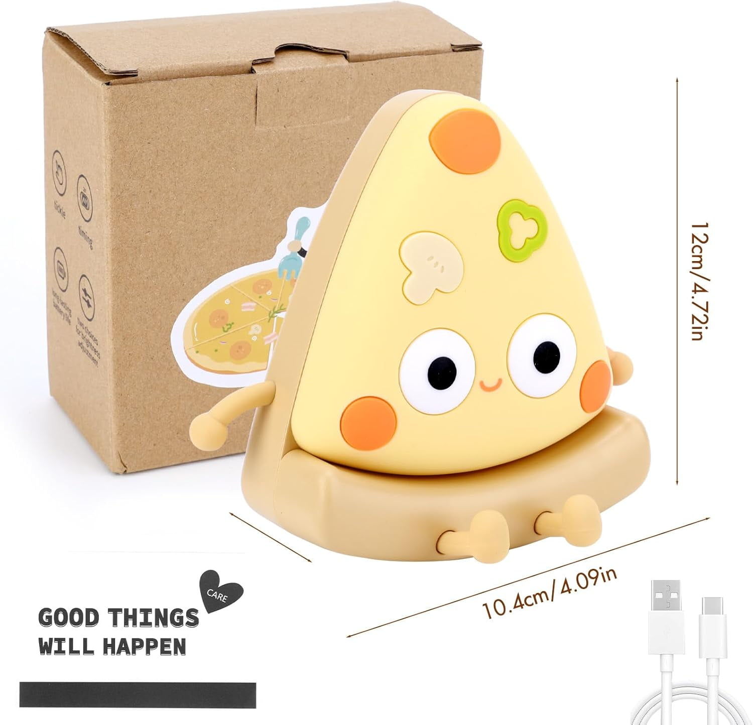 Cute Pizza Night Light - Silicone Dimmable Nursery Night Light Rechargeable LED Small Night Light Dimmable Kawaii Bedside Table Lamp Toddler Night Light Gifts for Boys Girls Baby